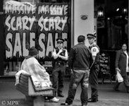 Queen Street Auckland city, black and white photo by Mike Wheelton